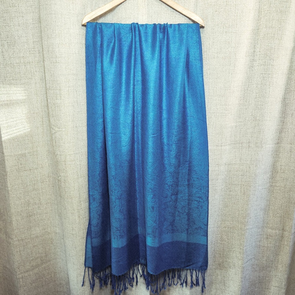 Women's Scarf Blue‎ Paisley Print W/Fringe Large 28" x 54" Wrap Shawl